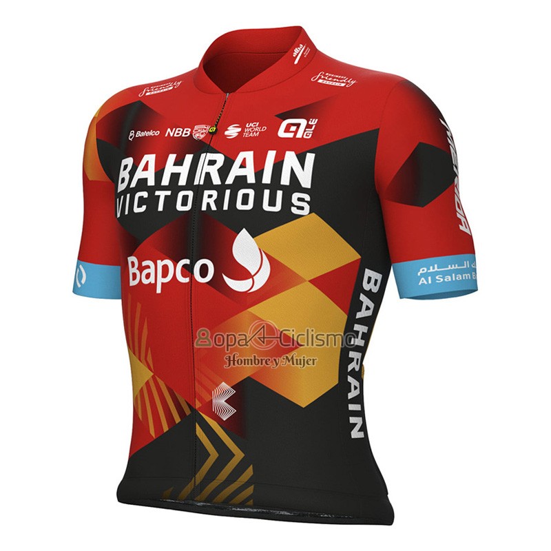 Bahrain Victorious Ropa Ciclismo Culotte Corto 2023 Mangas Cortas Negro Rojo